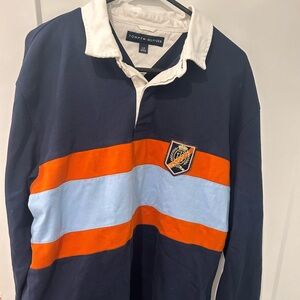Tommy Hilfiger Navy, Orange, and Light Blue Polo Shirt